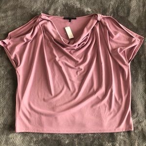 Blush pink cold shoulder drape neck top